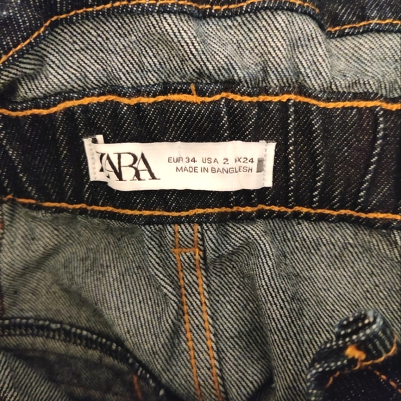 Zara Paper bag Denim Shorts with Leather Belt - Picture 2 of 4